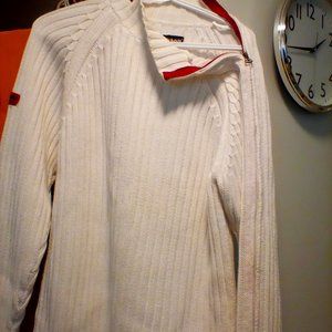 Sshott white with rust tags men's sweater